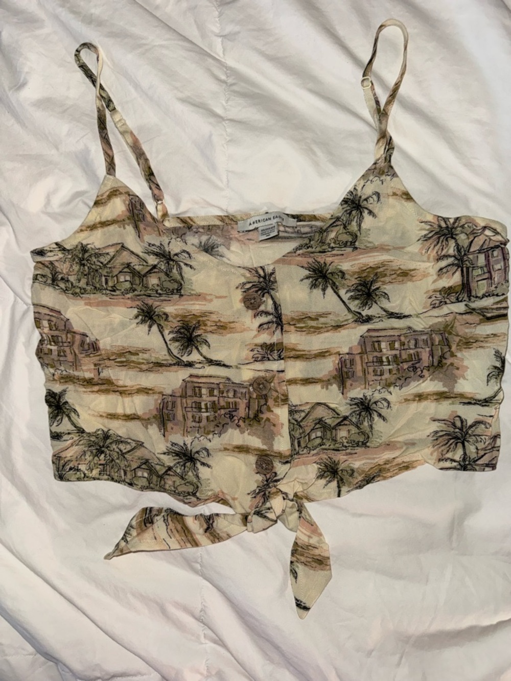 American Eagle Outfitters Beige Multi Tropical Print Crop Tank